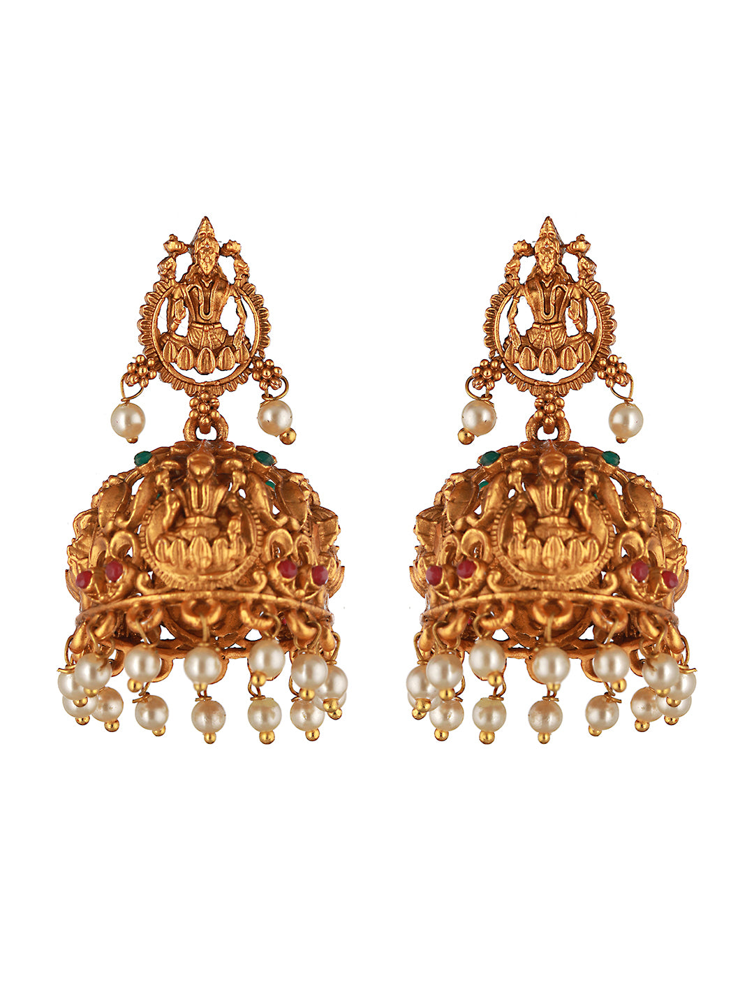 Gold Plated lakshmi Motif Temple Jhumka Earrings